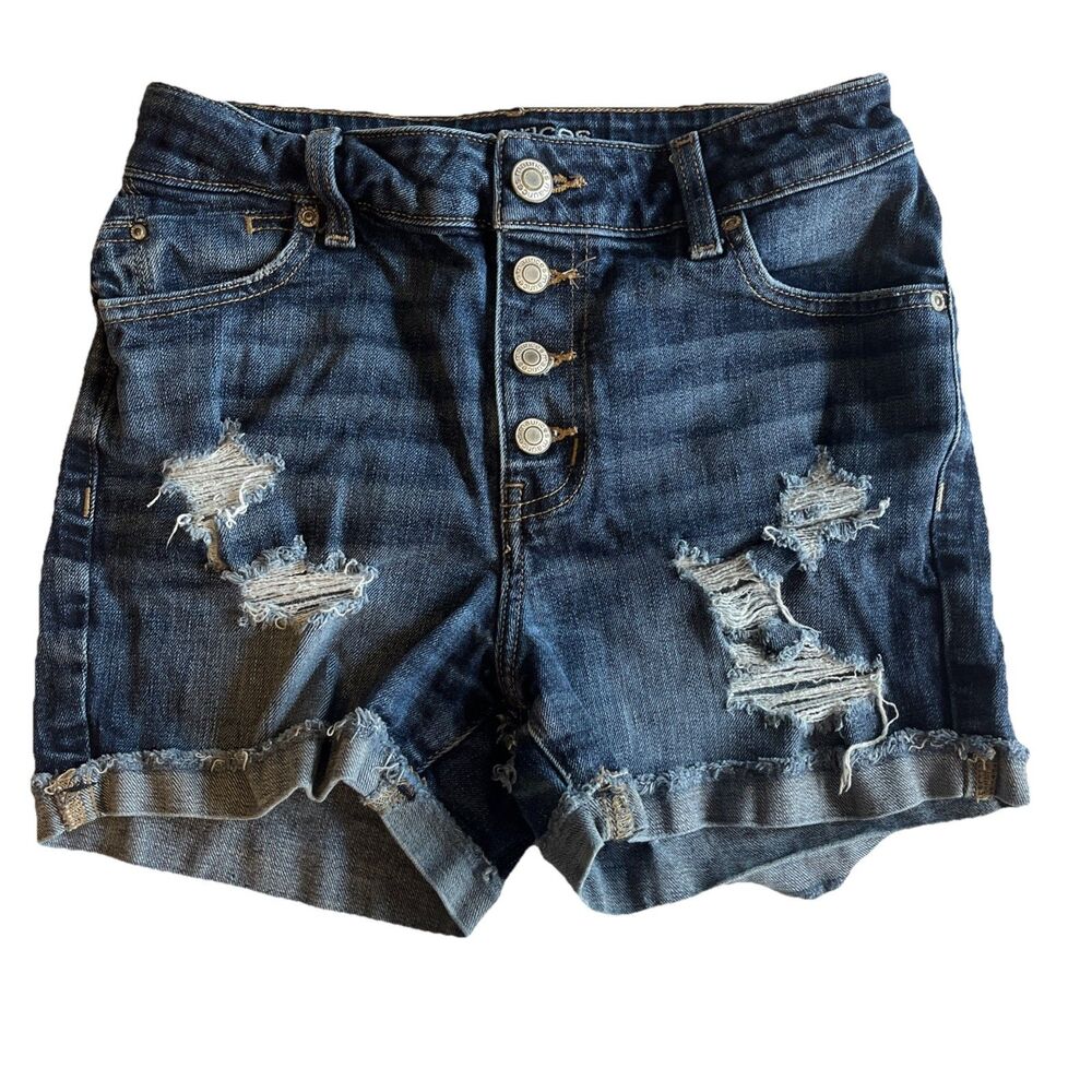 Maurices Denim Shorts Women’s 6 High Rise Raw Roll Cuff Folded Hem Distressed